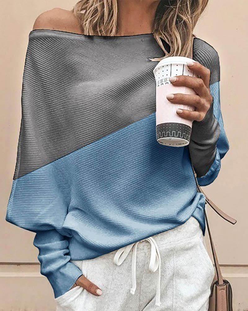 

Batwing Sleeve Colorblock Casual Blouse, Blue