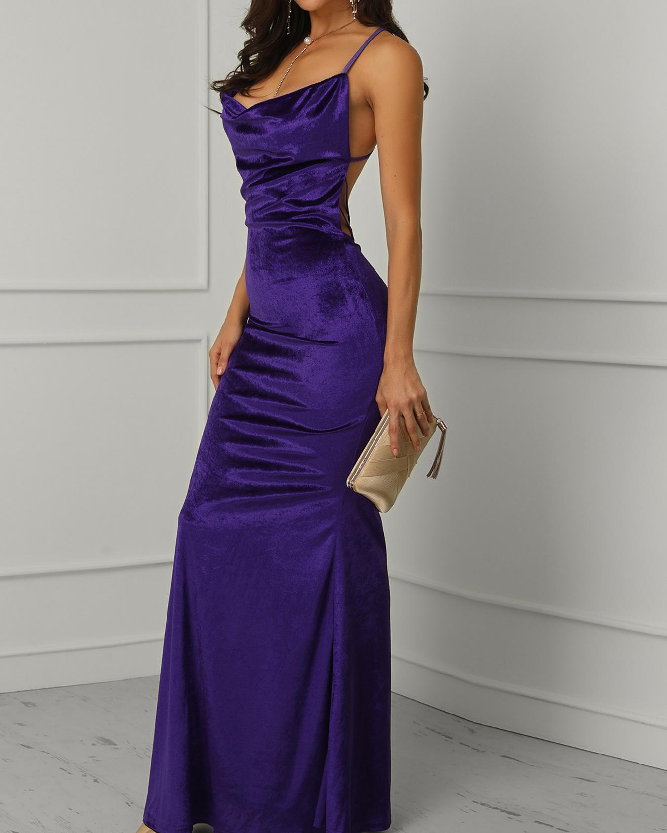 

Spaghetti Strap Crisscross Back Evening Dress, Purple