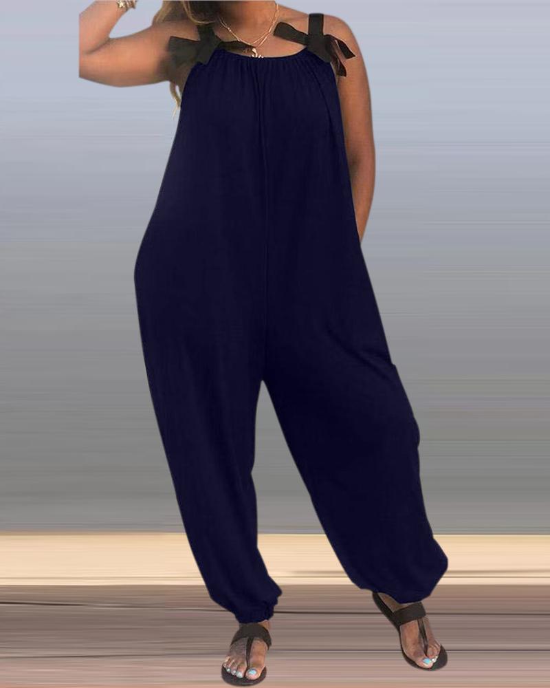 

Bowknot Strap Casual Loose Jumpsuits