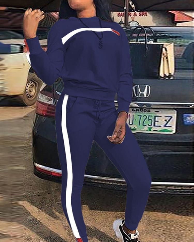 

Side Stripes Long Sleeve Drawstring Tracksuits, Blue