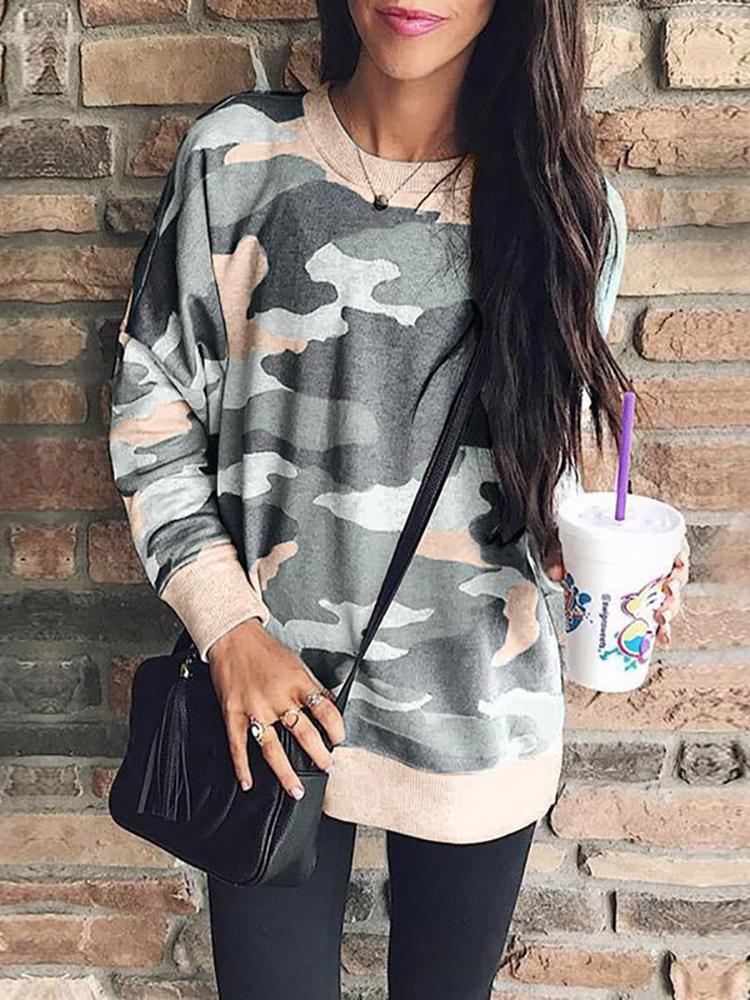 

Camo Print Long Sleeve Sweatshirt, Army green