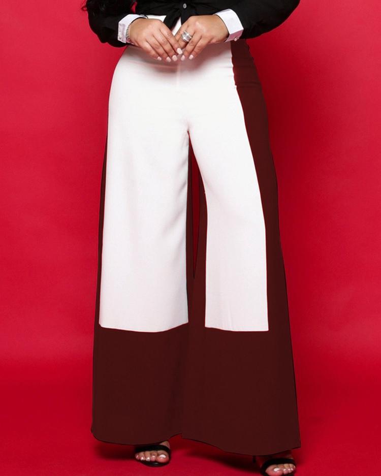 

Contrast Color Wide Leg Pants, Red