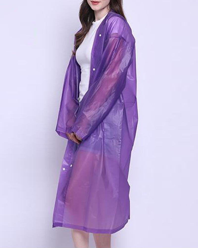 

Solid Waterproof Hooded Raincoat, Purple