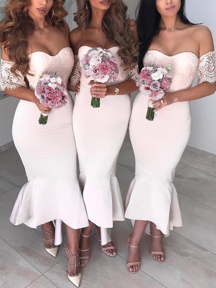 

Lace Off Shoulder Fishtail Hem Bodycon Dress