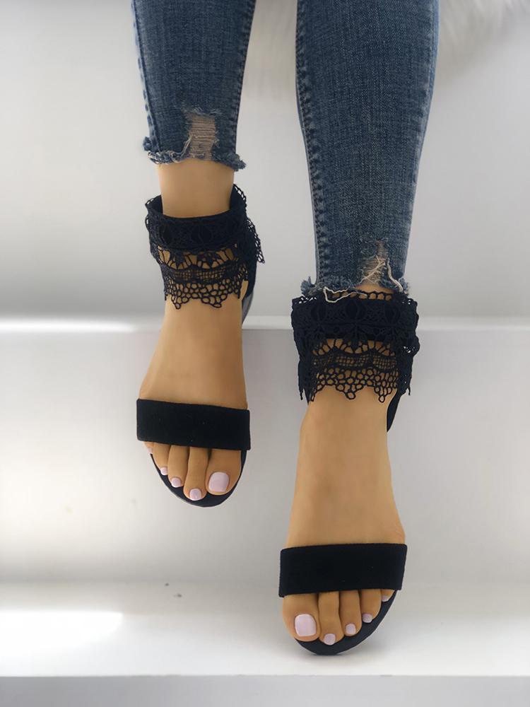 

Lace Zipper Back Single Strap Flat Sandals