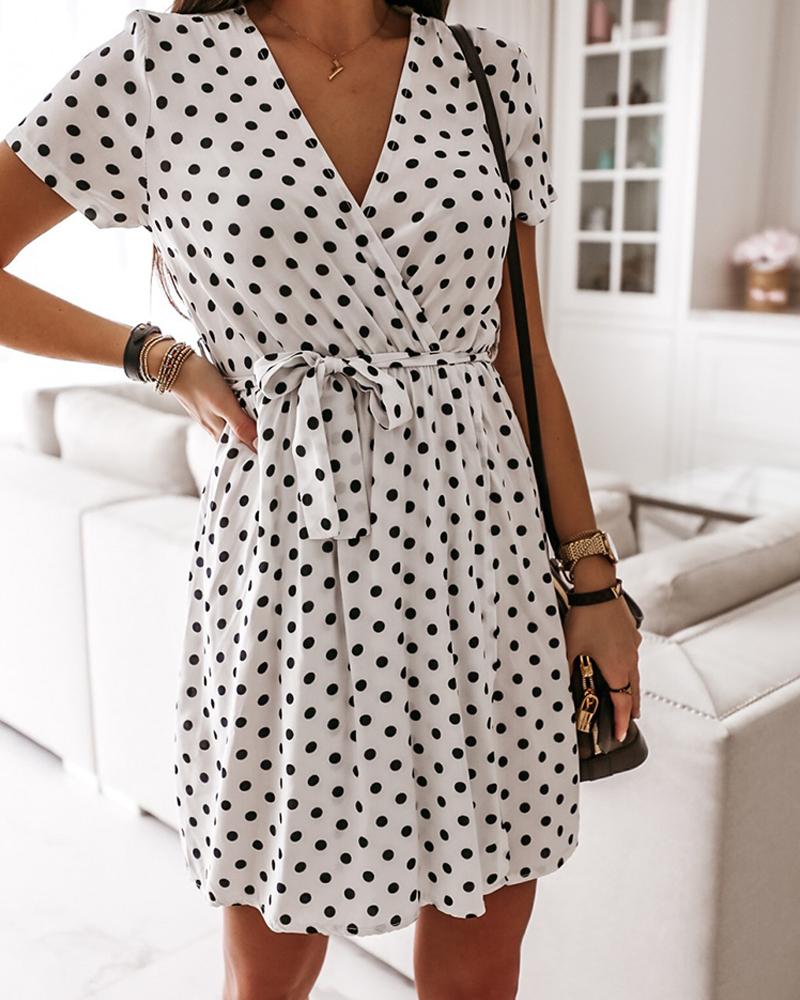 

Polka Dot V-Neck Mini Dress, White