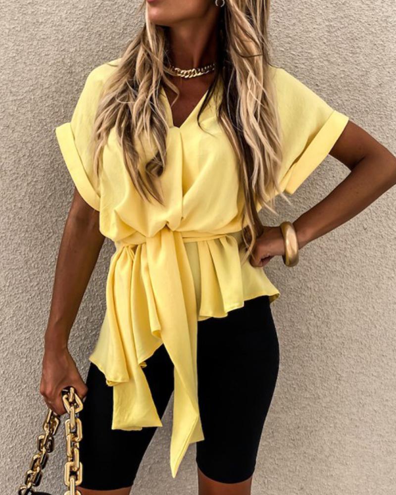 

Solid Batwing Sleeve Top, Yellow