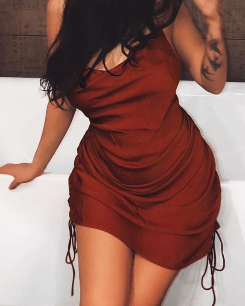 

Spaghetti Strap Side Drawstring Design Dress