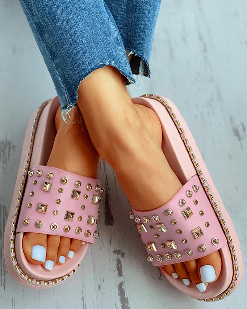 

Rivet Open Toe Platform Sandals, Pink