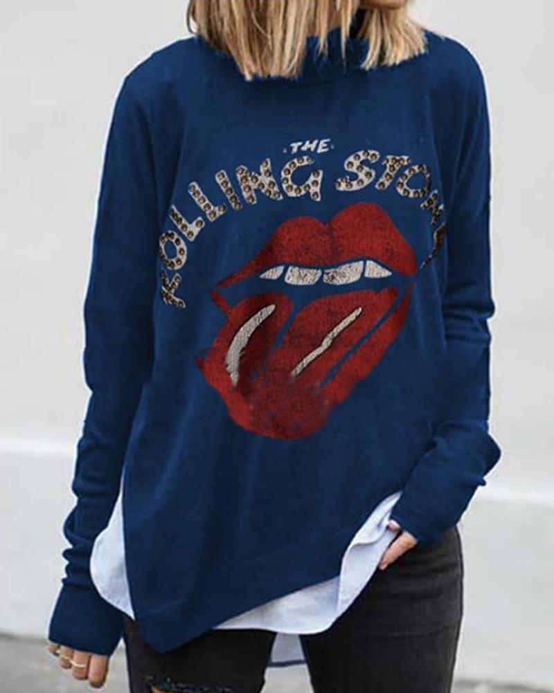 

Tongue Print Long Sleeve Top