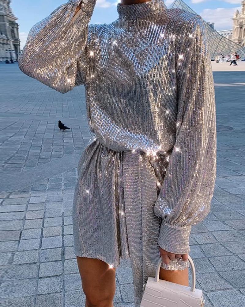 

Sequined Long Sleeve Mini Dress