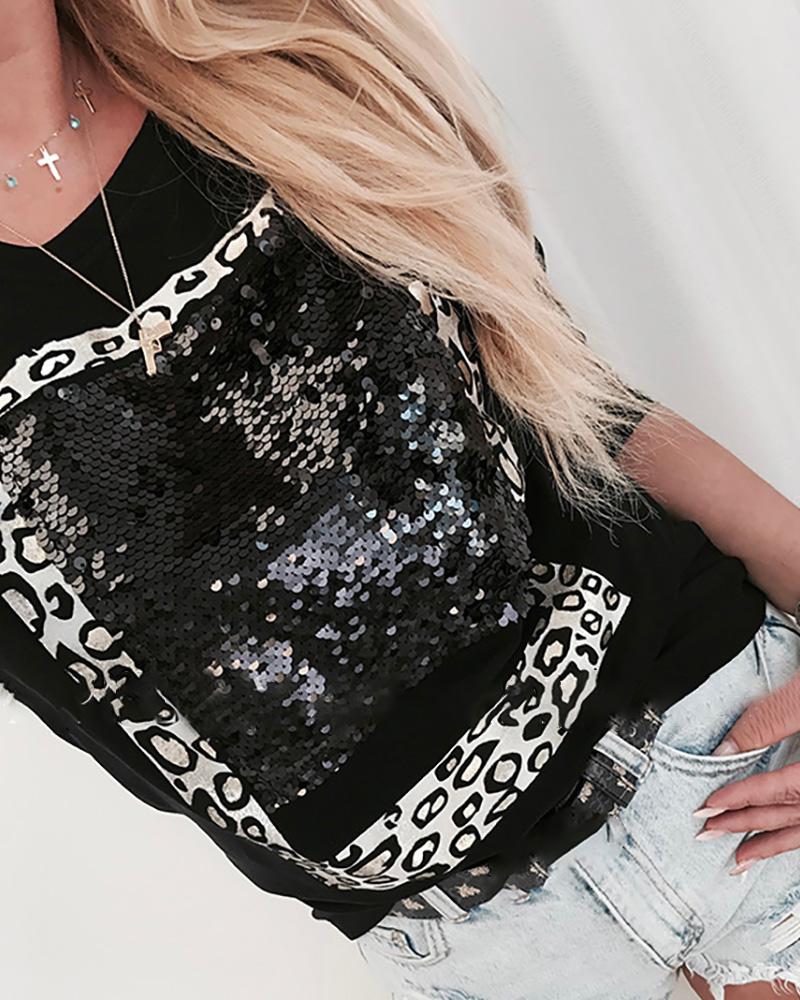 

Sequin Long Sleeve Casual Blouse, Black