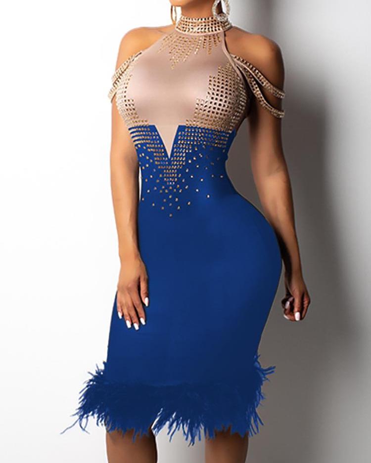 

Hot Drilling Fluffy Embellished Party Dress, Blue