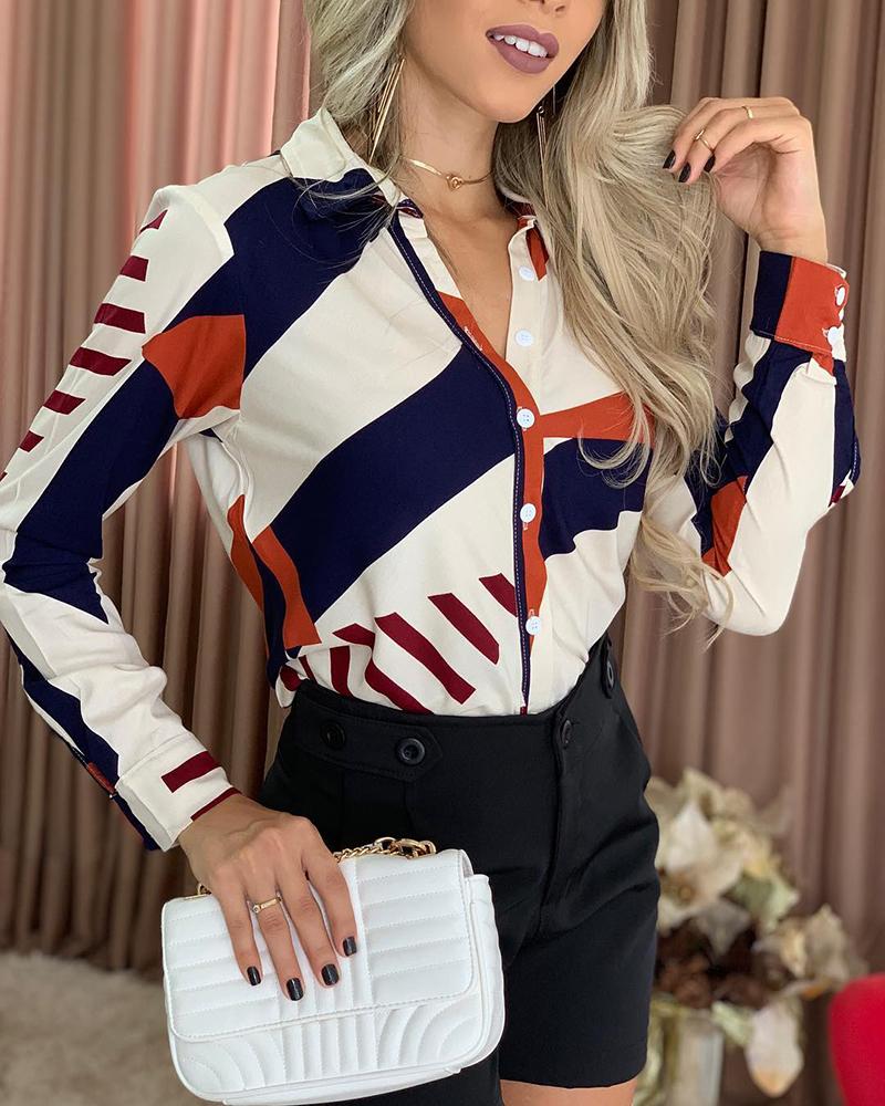

Colorblock Button Design Long Sleeve Shirt, White