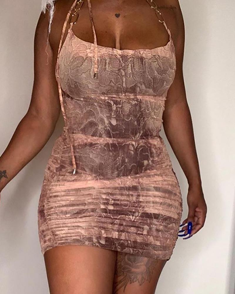 

Floral Pattern Drawstring Ruched Bodycon Dress, Pink
