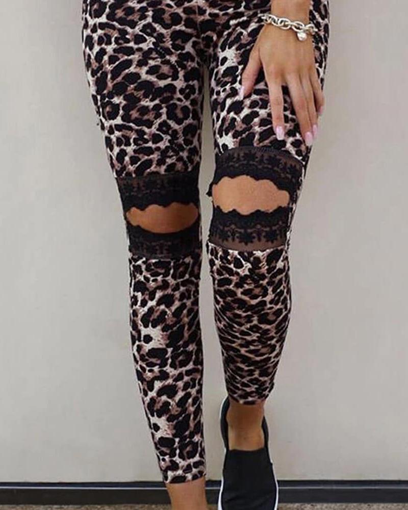 

Leopard Print Cutout Lace Skinny Yoga Pants