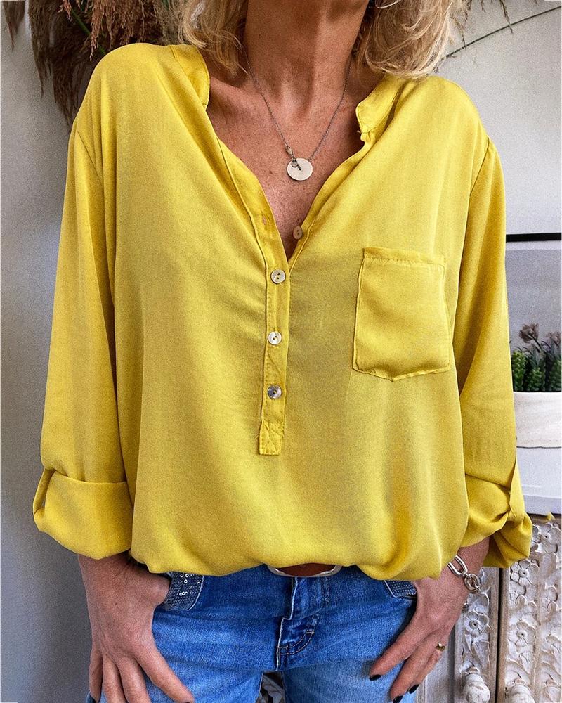 

Solid Bottoned Pocket Casual Shirt, Yellow