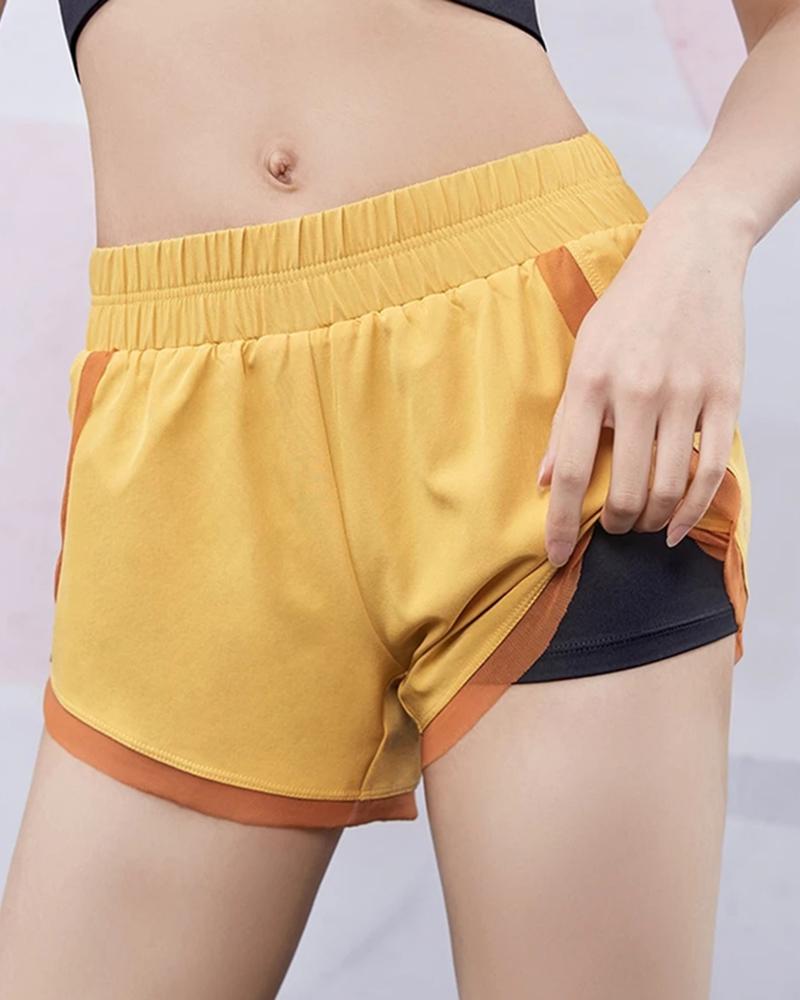 

Colorblock Double Layered Sporty Shorts, Yellow