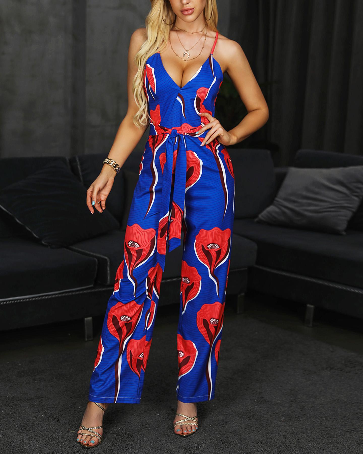 

Floral Print Spaghetti Strap Jumpsuit