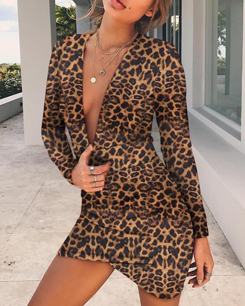 

Leopard Deep V neck Bodycon Mini Dress