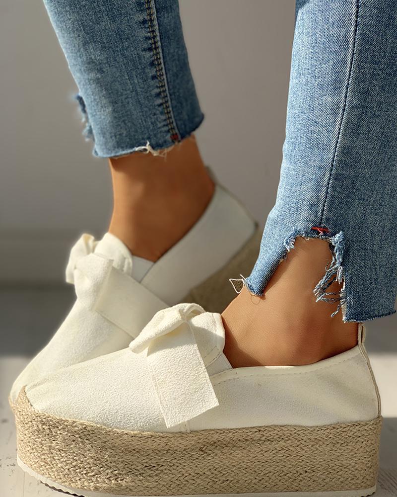 

Bowknot Design Muffin Shoes, White