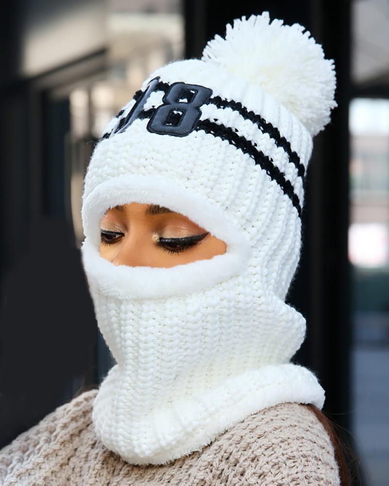 

Pom Pom Colorblock Knit Warm Beanie, White