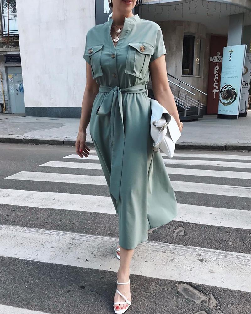 

Pocket Short Sleeve Maxi Dress, Green