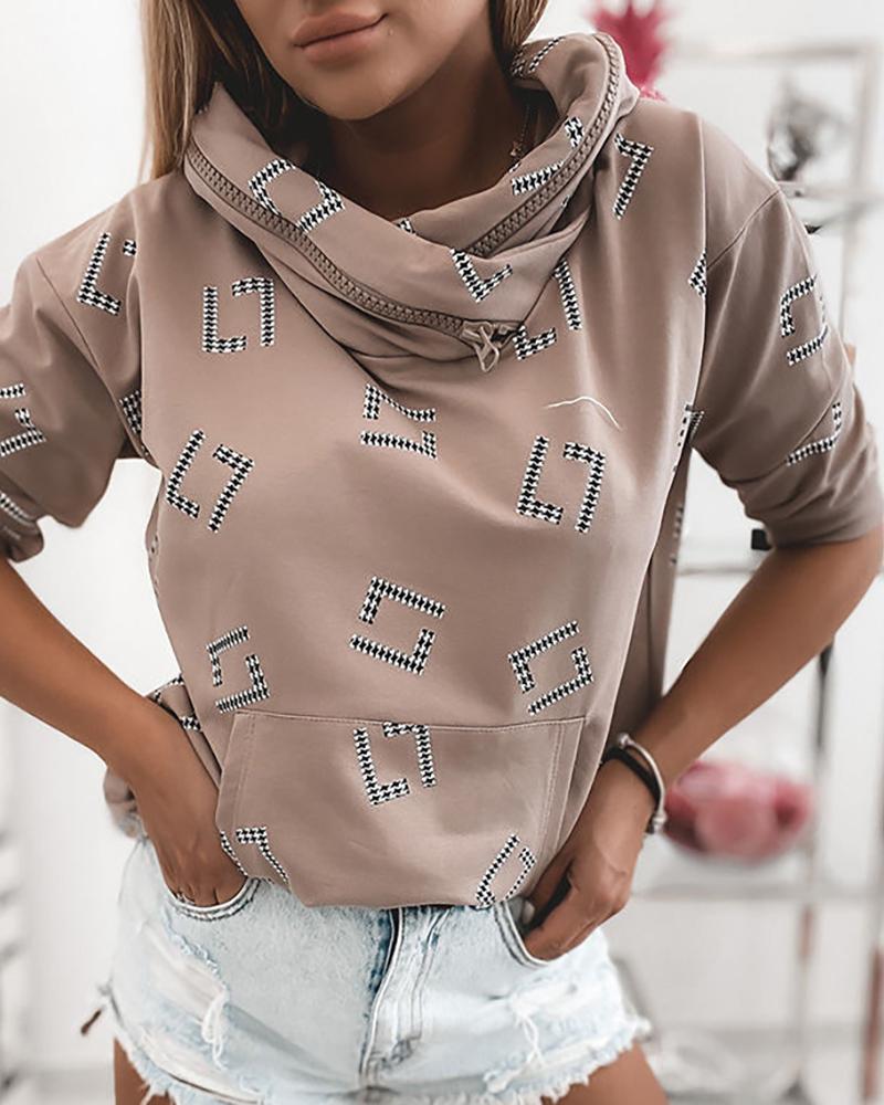 

Colorblock Zip High Neck Sweatshirt, Coffee