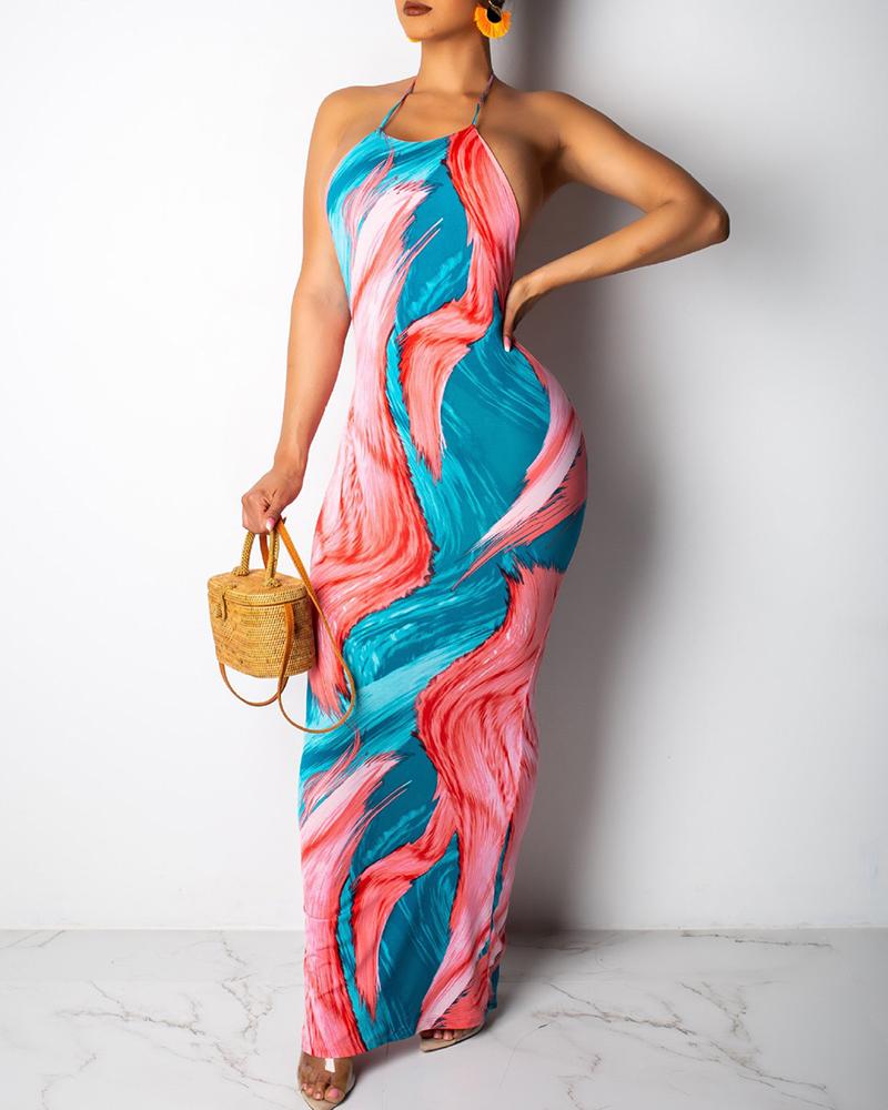 

Halter Backless Tie-dye Dress, Blue