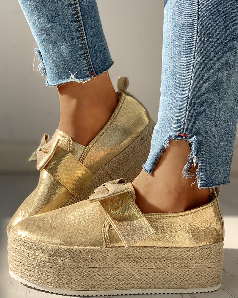 

Bowknot Design Muffin Shoes, Gold