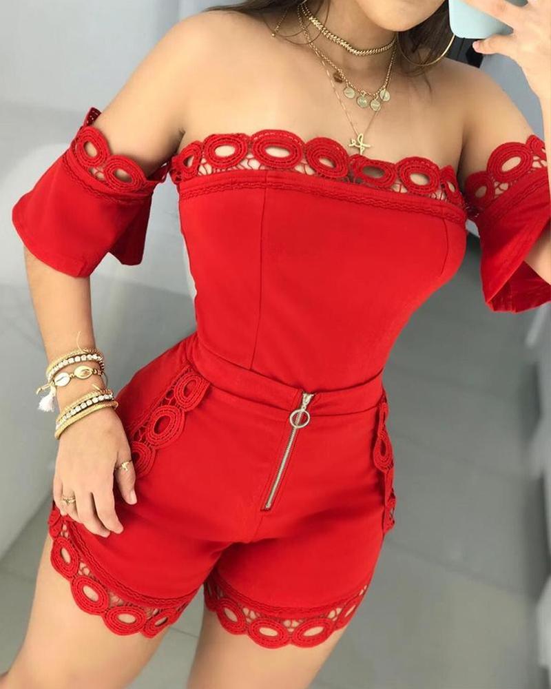 

Off Shoulder Hollow Out Lace Detail Top & Sets