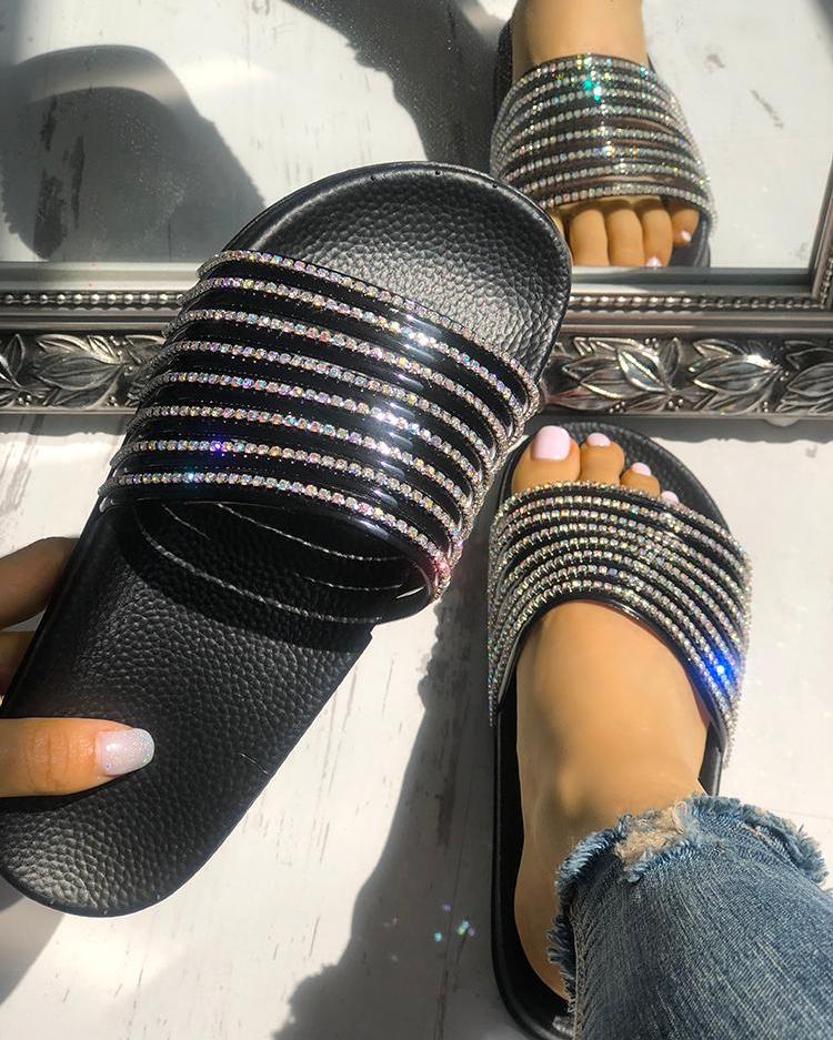 

Shiny Strappy Non-Slip Sandals, Black