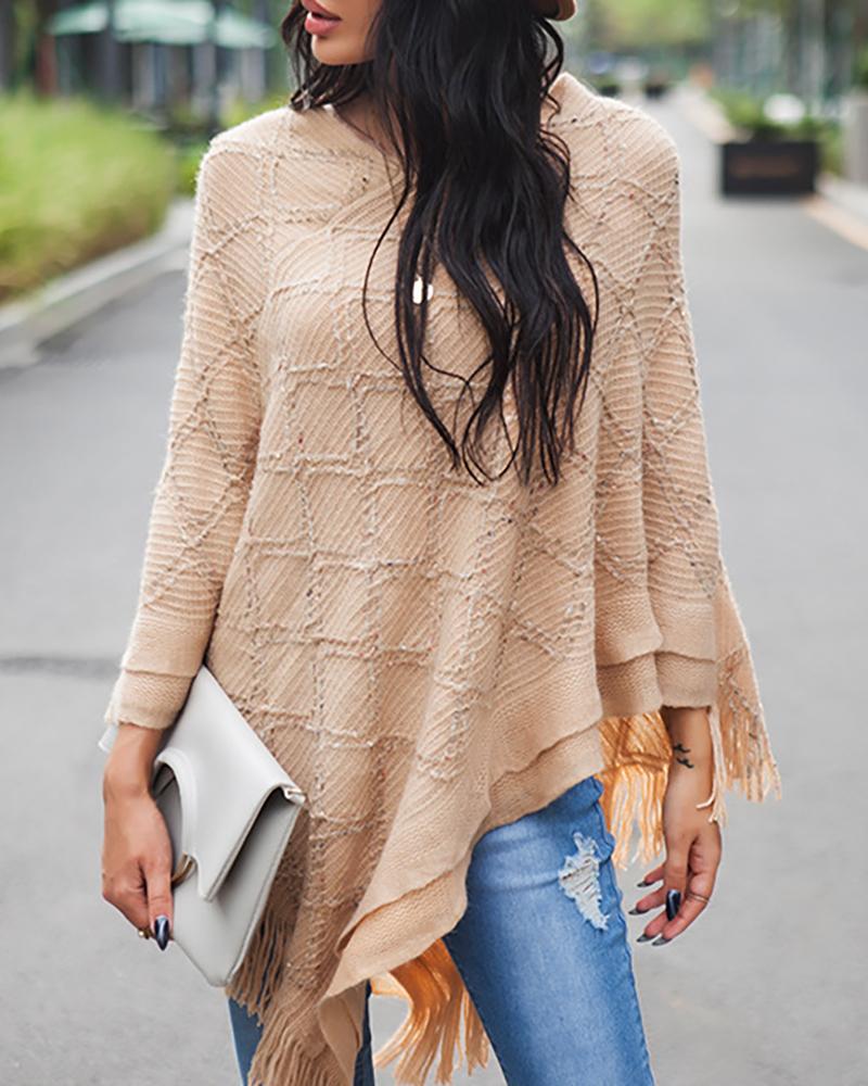 

Plain Tassel Design Sweater, Khaki