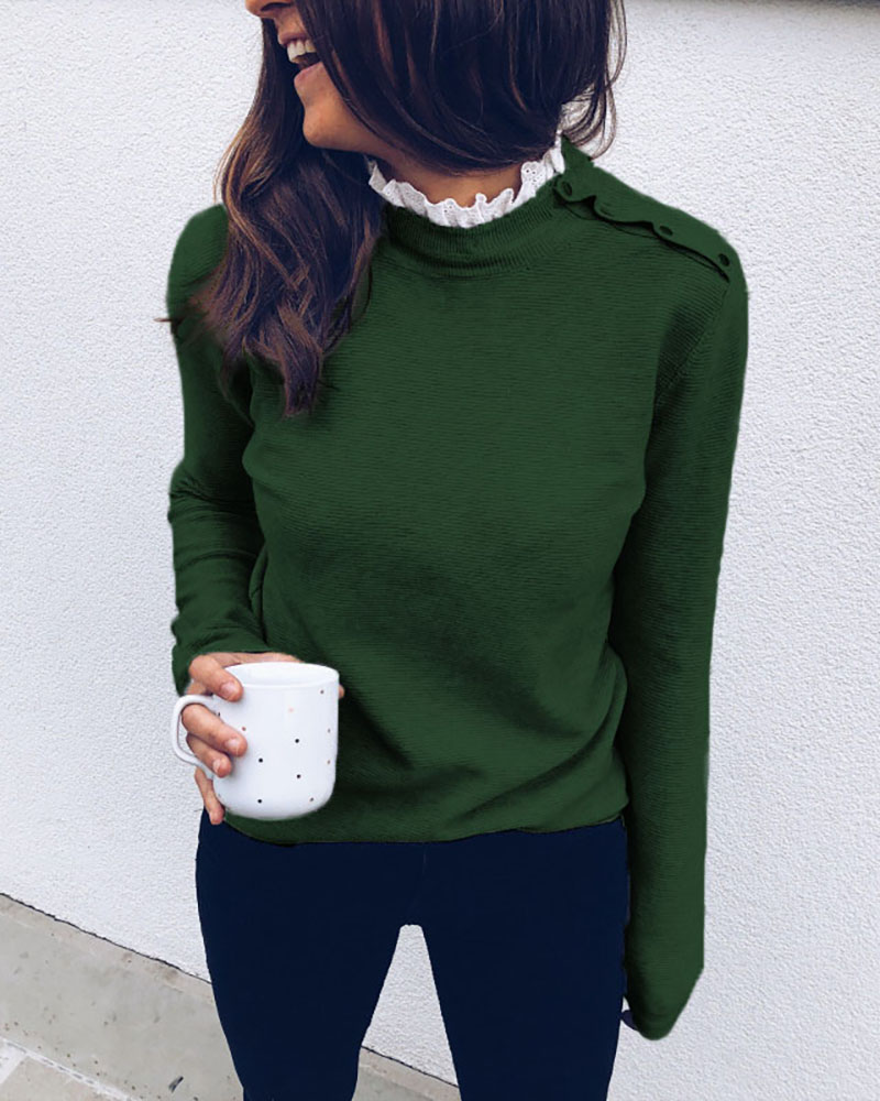 

Frill Hem Neck Insert Casual Blouse, Green