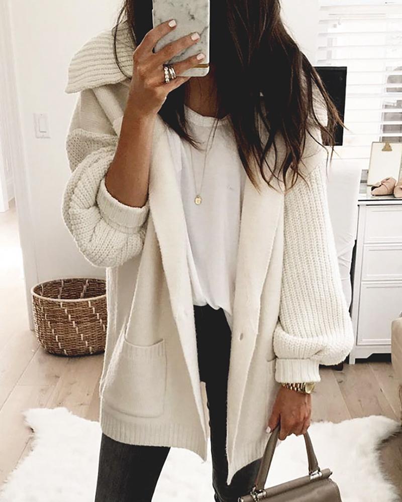 

Solid Long Sleeve Buttoned Pocket Cardigan, White