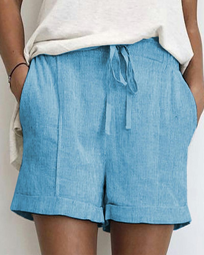 

Solid Drawstring Shorts, Blue