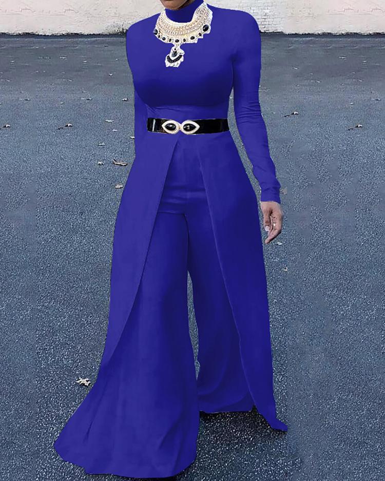 

Women High Neck Wide Leg Jumpsuit, Blue