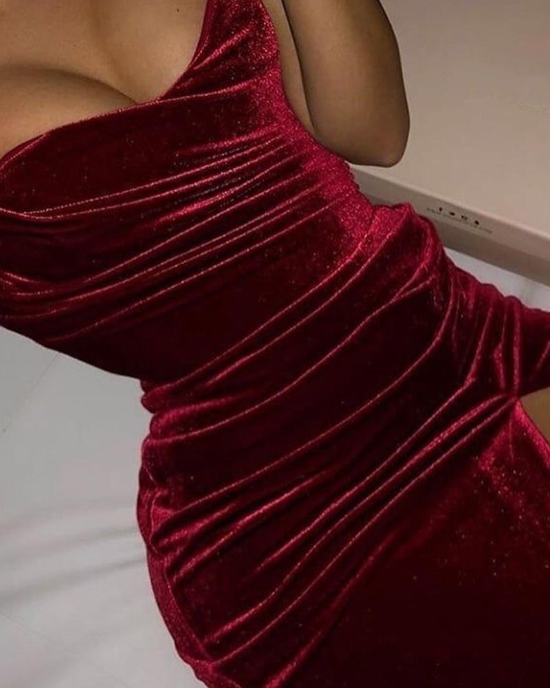 

Solid Bodycon Mini Slit Dress, Wine red