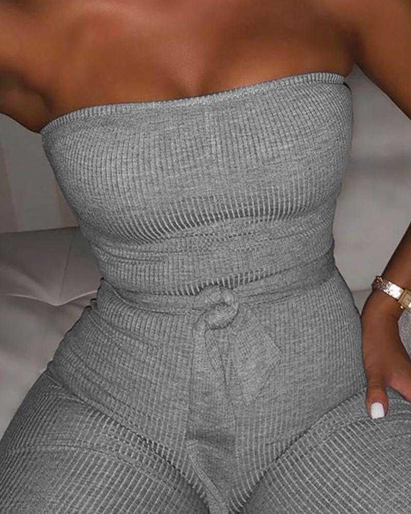 

Solid Tube Sleeveless Ribbed Casual Jumpsuit, Gray