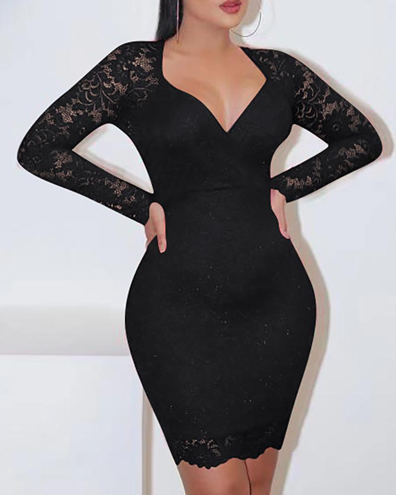 

Sheer Mesh Lace Bodycon Dress, Black