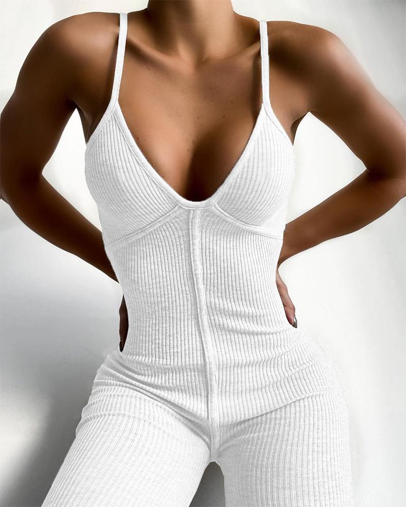 

Ribbed Skinny Cami Jumpsuit, White