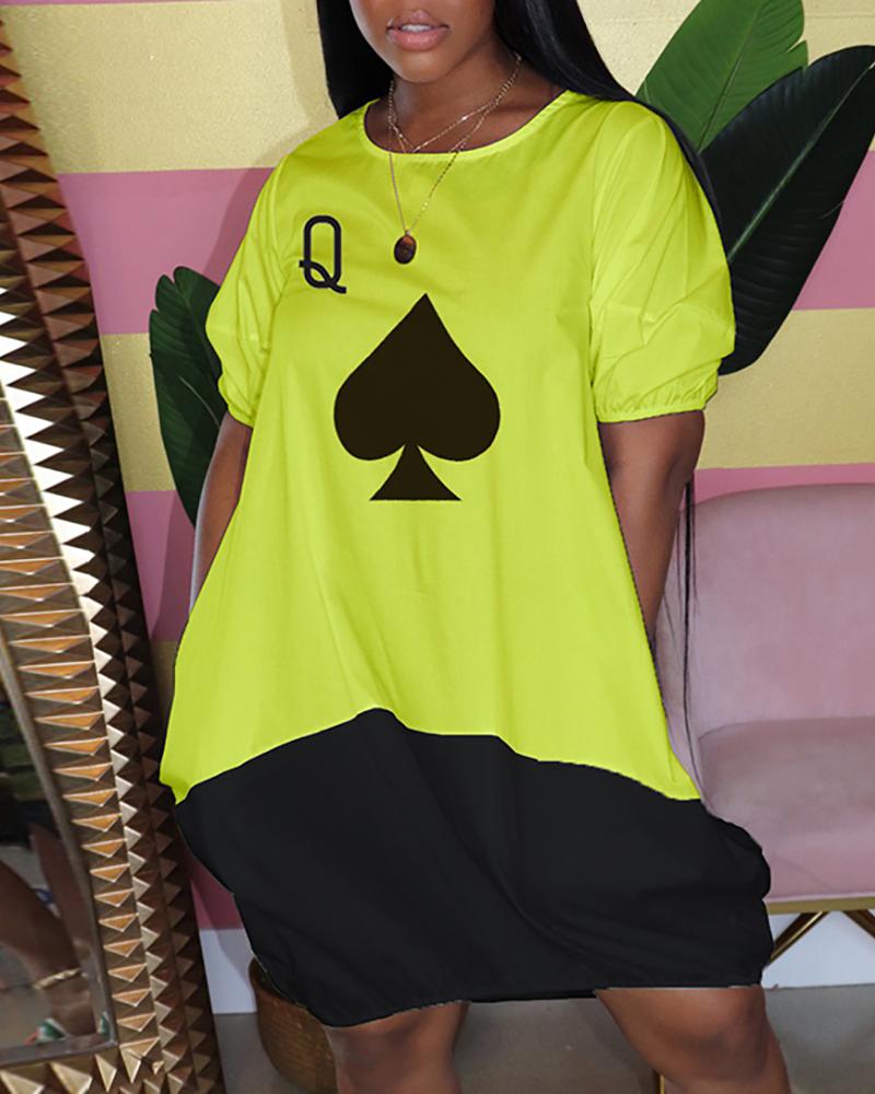 

Poker Print Colorblock Midi Dress, Yellow