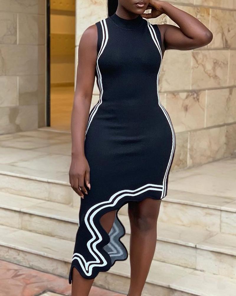 

Contrast Binding Irregular Dress, Black