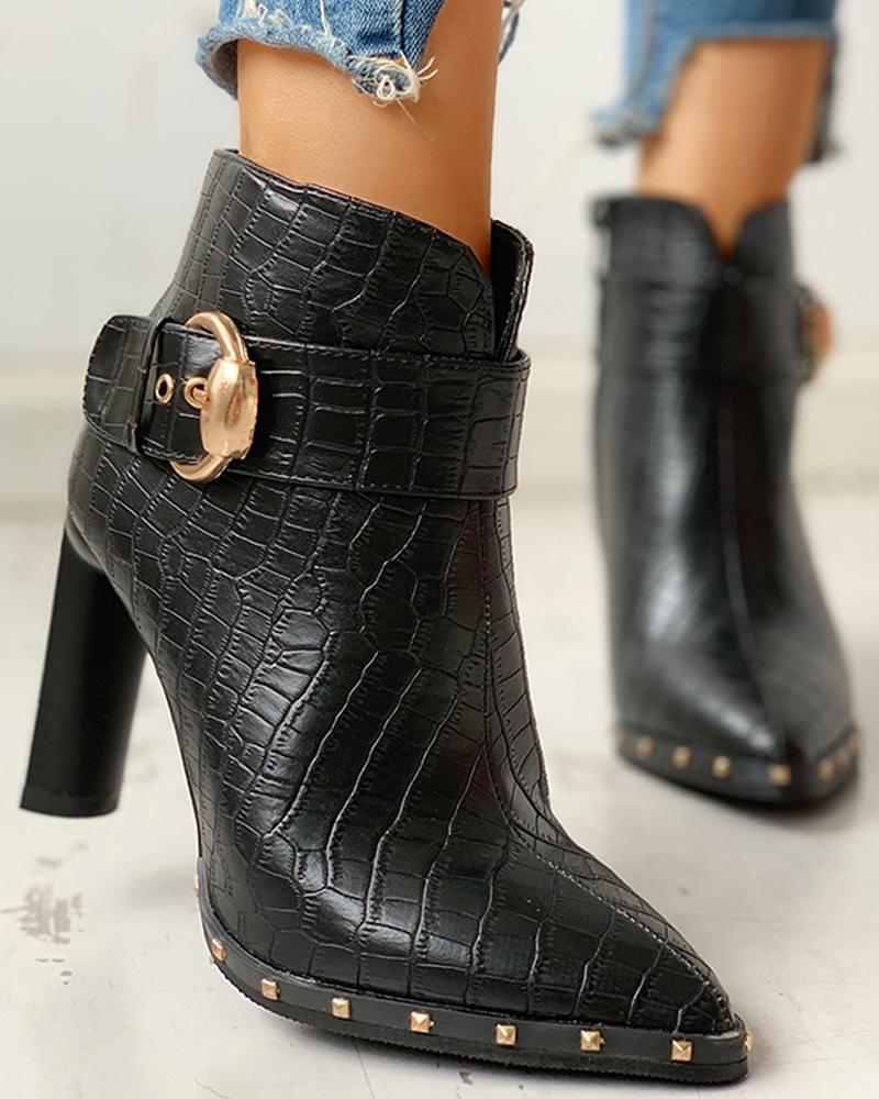 

Pointed Toe Chunky Heeled Ankle-Boots, Black