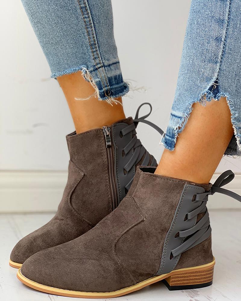

Pointed Toe Lace-up Chunky Heeled Boots