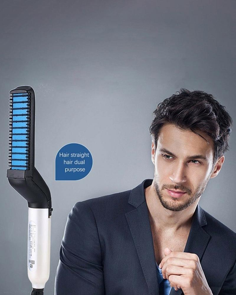 

Quick Beard Straightener Multifunctional Hair Comb Curling Curler Show Cap Men, Black