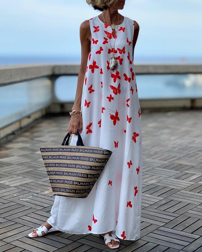 

Butterfly Print Sleeveless Maxi Dress