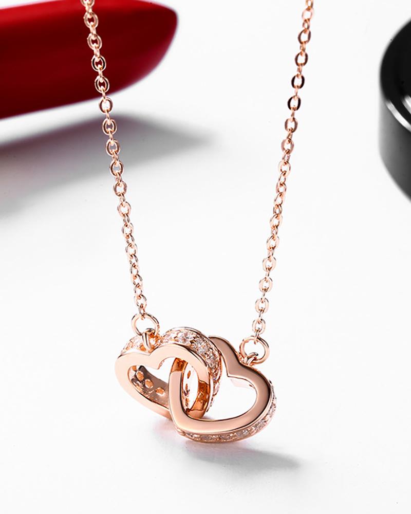 

Double Heart Studded Chain Necklace, Gold