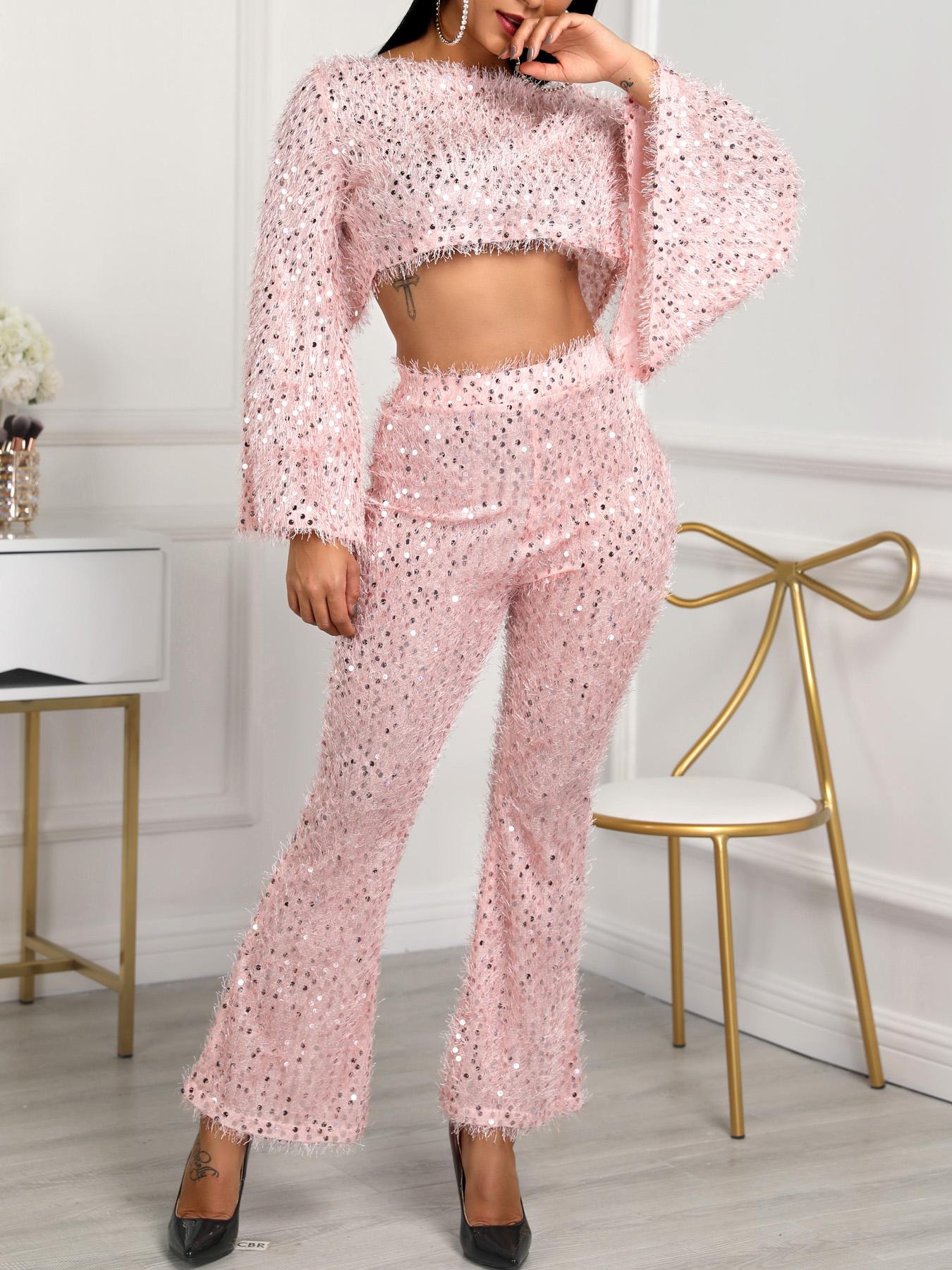 

Glitter Crop Flared Open Back Jumpsuit