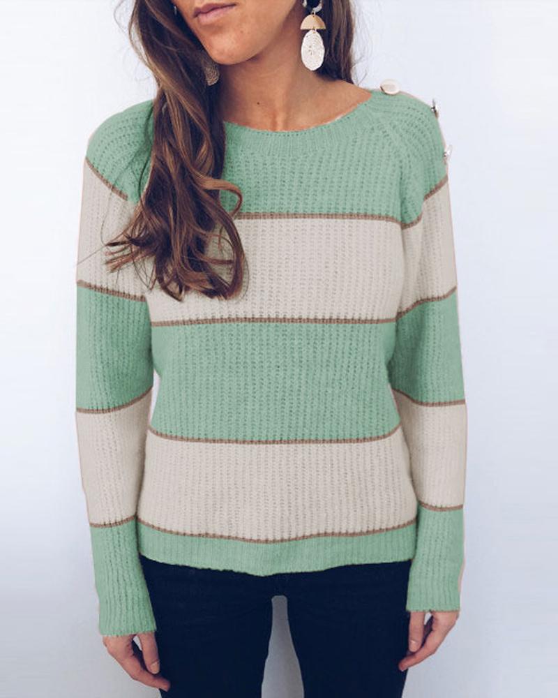 

Colorblock Insert Round Neck Knitting Sweater, Green